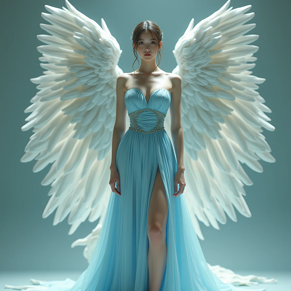 (full-body shot:1.4),  White background, (1 angel girl,shining wings, halo, exquisite headdress, smile), (paper art, Quilted paper art, geomerty), (extremely colorful, Best quality, high detailed, Masterpiece, Cinematic Lighting, 4K, Chiaroscuro)