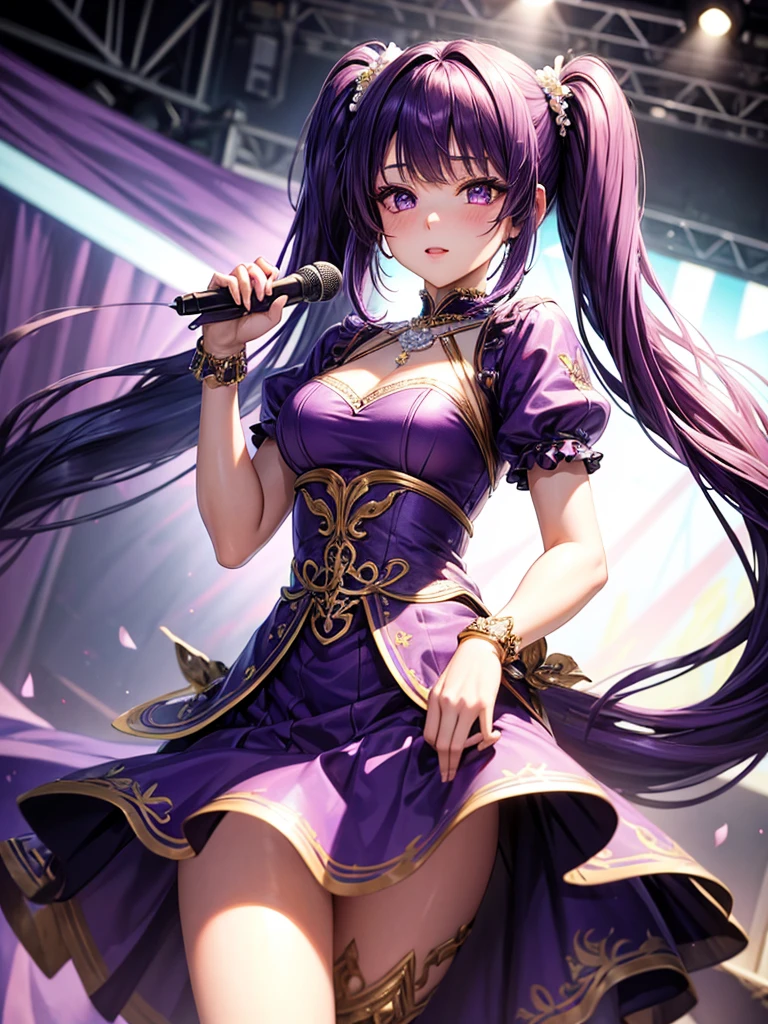 anime girl with long purple hair and a purple dress,There are flowers on the hair, Beautiful anime girl, a beautiful anime portrait, style of anime4 K, Anime art wallpaper 8 K, Anime art wallpaper 4k, Anime art wallpaper 4 K, Beautiful anime woman, Smooth anime CG art, Stunning anime face portrait, Anime wallpaper 4 k, Anime wallpaper 4K, Detailed digital anime art