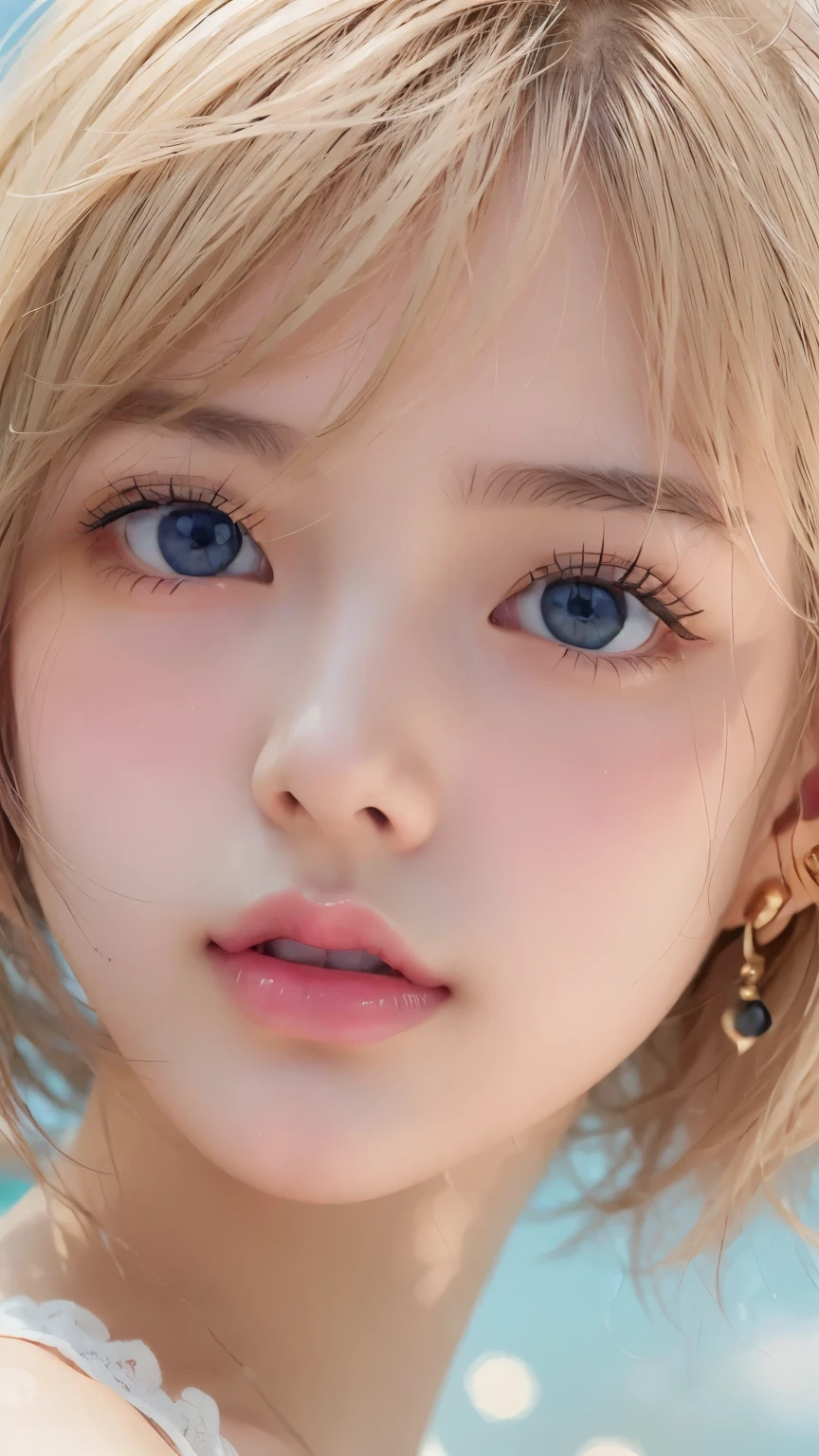 ((sfw: 1.4)), ((detailed face,  professional photography)), ((sfw, extra short hair, sidelocks-hair,  blond hair, Large, clear sky-blue eyes, earrings, 1 Girl)), Ultra High Resolution, (Realistic: 1.4), RAW Photo, Best Quality, (Photorealistic Stick), Focus, Soft Light, (()), (( (young face))), (surface), (depth of field), masterpiece, (realistic), woman, bangs, ((1 girl))
