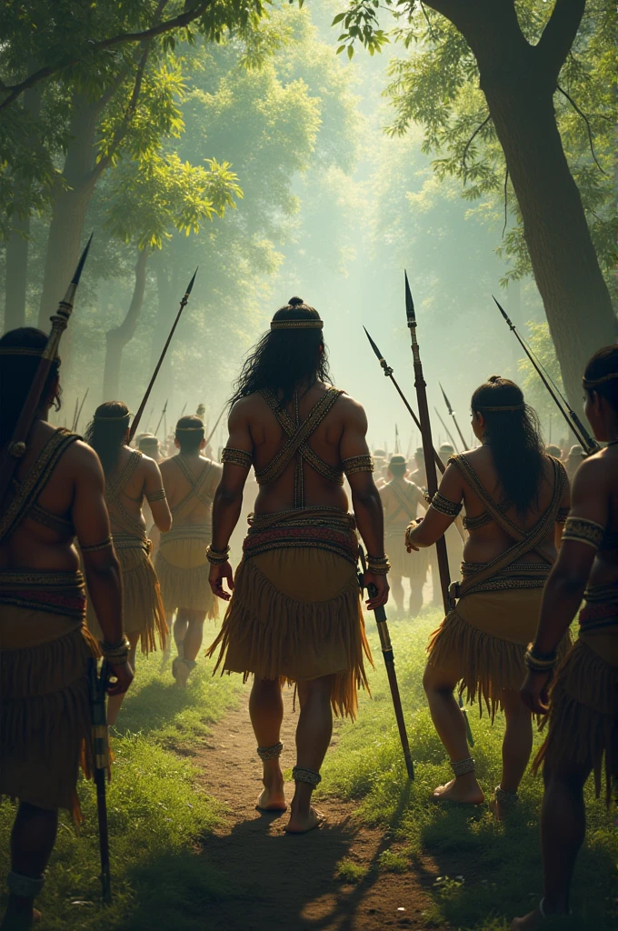 A group of Brazilian indigenous people from the Amazon with few clothes, ao redor de uma pedra grande, adorando uma pedra, uma caverna assutadora