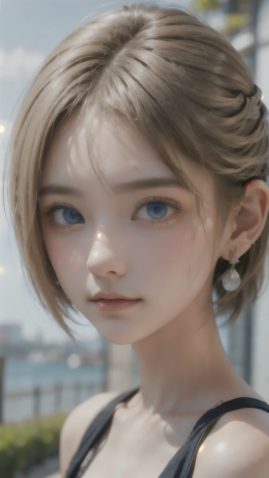 Anime girl with blue eyes and gold earrings