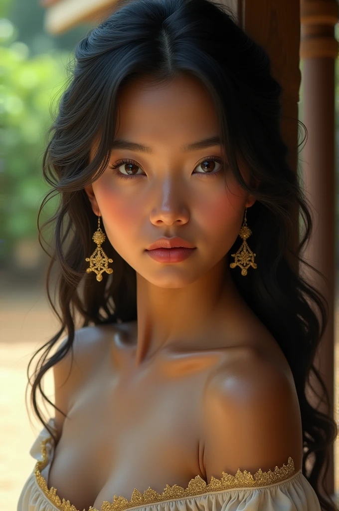 Beautiful Native American 16 year old naked, large breasts, chinese ancien background
