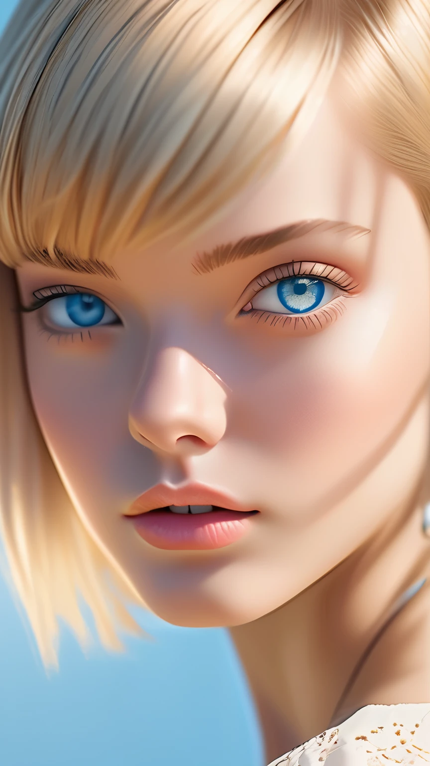 ((sfw: 1.4)), ((detailed face,  professional photography)), ((sfw, extra short hair, sidelocks-hair,  blond hair, Large, clear sky-blue eyes, earrings, 1 Girl)), Ultra High Resolution, (Realistic: 1.4), RAW Photo, Best Quality, (Photorealistic Stick), Focus, Soft Light, (()), (( (young face))), (surface), (depth of field), masterpiece, (realistic), woman, bangs, ((1 girl))