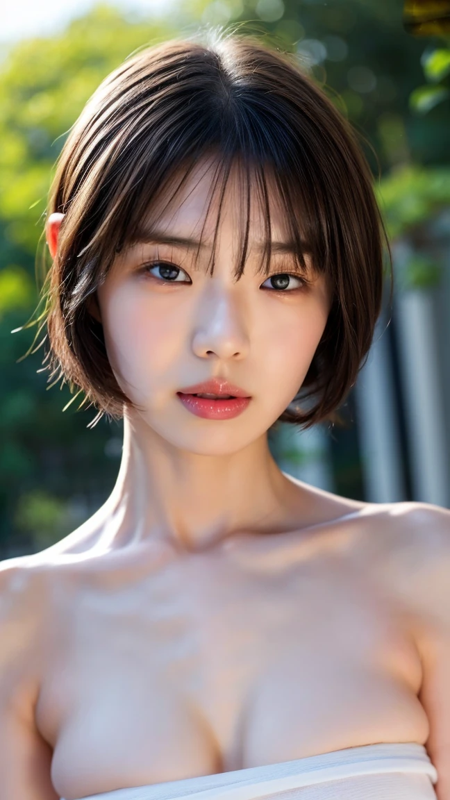 highest quality、ultra high resolution、(photorealistic:1.4)、((full nude))、beautiful eyes、blonde、brown eyes、beautiful breasts、detailed skin、thin pubic hair、NSFW, 8k quality, 8K Ultra, pixel up 10 times、Super detailed cute face、detailed lip、detailed eyes、double eyelid、natural makeup、（kind eyes）、（super cute girl）、perfect balance、small tangled naked short hair、((Black background))、((doing sexual service))