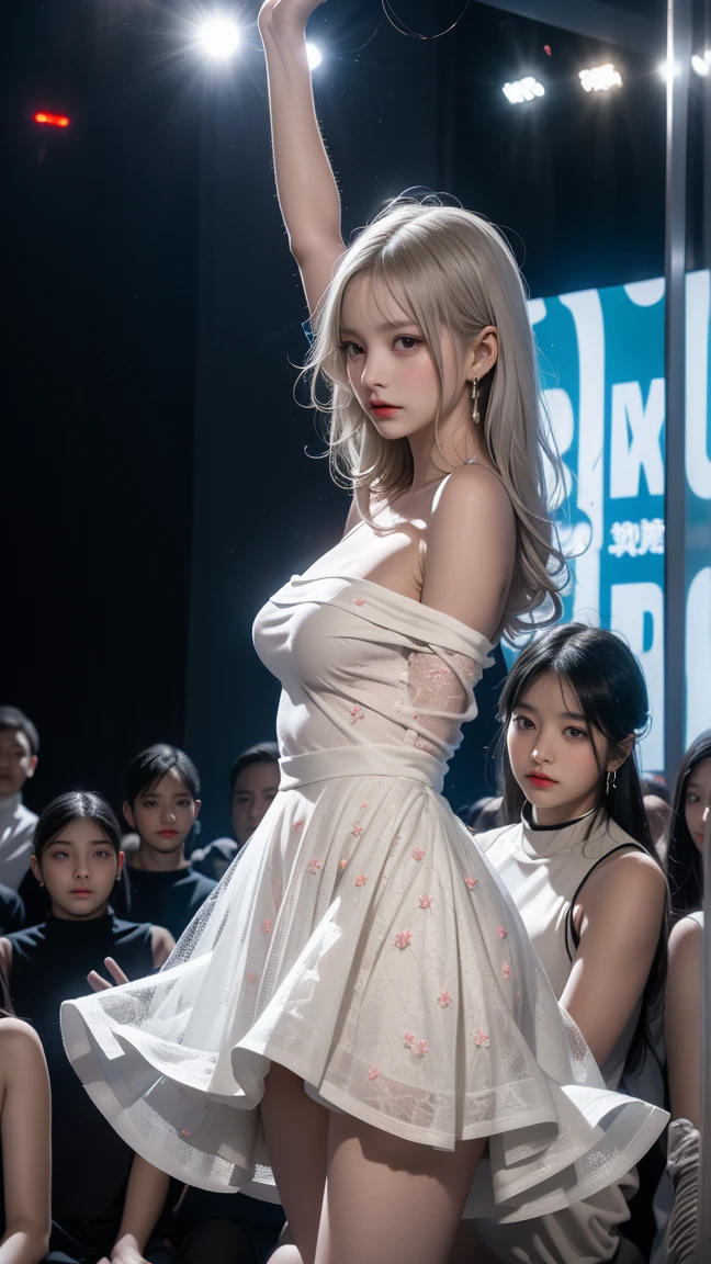 harley quinn,twintails ((knee shot)), ((Standing, Elegant posture, Attractive posture)), Platinum Blonde Fine Hair、Extra long silky straight hair、Big eyes with bangs and eyeliner、Visible cleavage、Nordic Youth、Perfect body、Very beautiful and cute、White Skin、Smooth and radiant skin、Young and beautiful skin、Perfect beautiful little face、Shiny Makeup、Thin pink lip gloss expression、girl、Lipstick、Deceptive advertising、{Steaming hot}、Audience perspective、Primetime lights、Bokeh atmosphere perspective、Detailed movie lighting、Intricate details、high resolution、 Details of facial design、High Detail、Be focused、Smoothness、aesthetics、Print、Octane Renderer、{{masterpiece}}