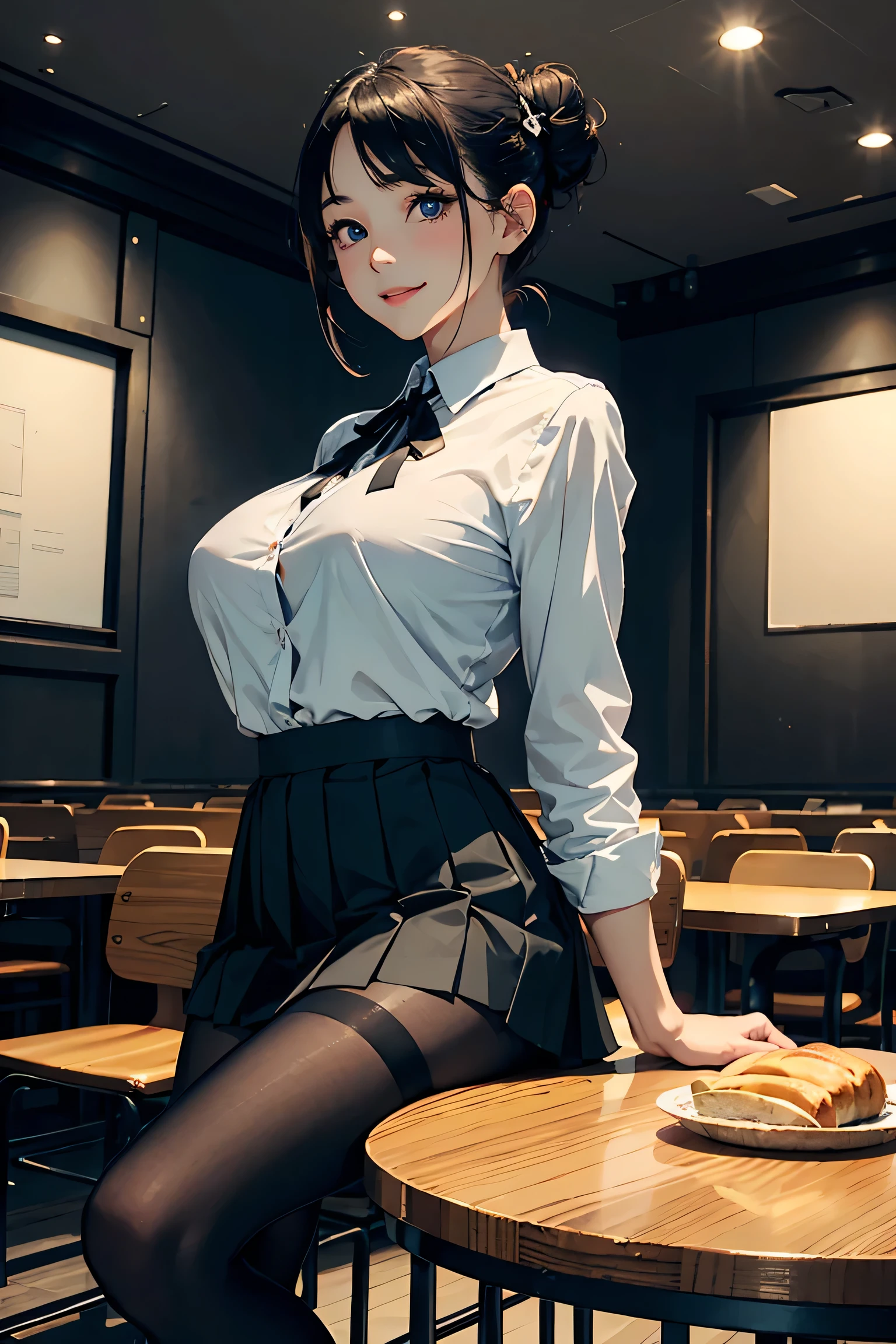 a women, blush, round face, work clothes, skirt, (straddling to hard hit her crotch on the counter edge), open legs, raise leg, open mouth, masturbation, orgasm face, grind crotch forth, in the cafe,