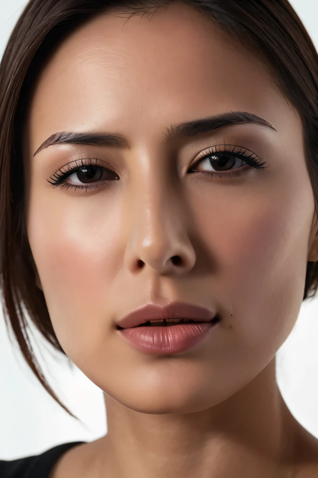 a close-up image of a sexy woman, 2, eyes closed, moaning,edgOrgasm,face focus,woman with edgOrgasm_face, mouth wide open, realistic skin, super defined and contoured lip contour, tanned Skin, beautiful face, no makeup, no eyeliner, no eyelashes, (eyelashes not be visible), (should not be visible), moaning mouth, voluminous lips, small eyes, super defined and detailed eyebrows, extremely symmetrical face, Hair tied back, extremely fine details, Ultra defined realism, ultra HD 8K resolution, extremely realistic and detailed skin, no visible shadows, defined eyebrows, substance painter render, (Hair cannot be in front of the face), 8k, best quality, masterpiece, realistic, ultra detail, photo realistic, hyper realistic, smoother lighting, increase cinematic lighting quality, realistic lighting, backlighting, brightening light, Increase quality, best quality real texture skin, close-up, slender, mystical background,furrowed brow, raised eyebrows, screaming, frown,Beautiful Japanese Actresses,Short Nose,