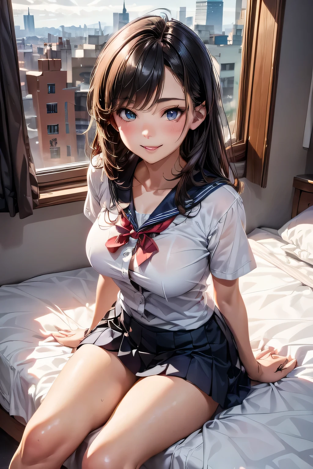 POV、licking out、hi-school girl、on the beds、brownish hair、校服、(Brown blazer)、Ribbon Ties、(Green and gray plaid skirt)、(Black tights)、​masterpiece、highcontrast、cinematlic lighting、Detailed shading、top-quality、Top image quality