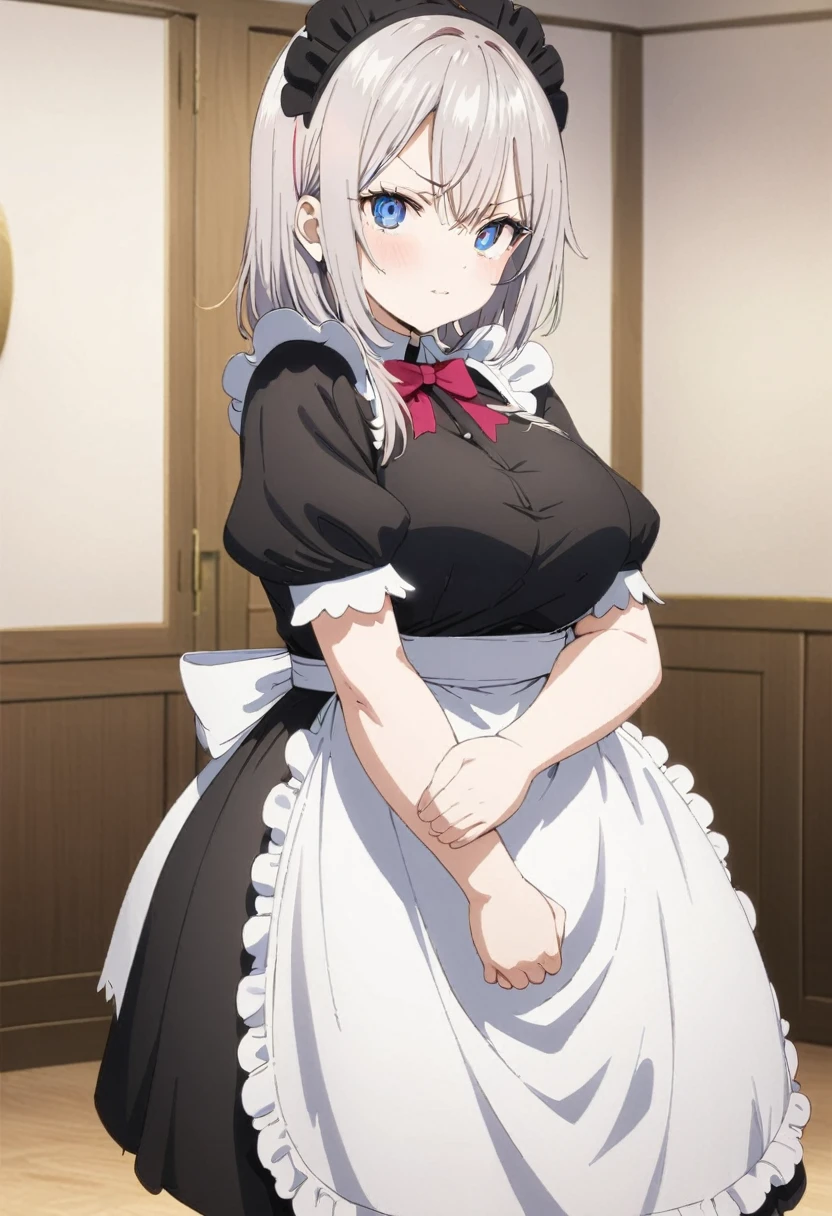 A beauty, best quality, masterpiece, super clear, anime style, plump , perfect body, wearing a maid outfit, cute