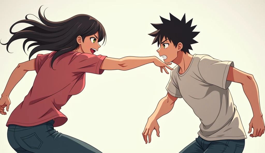 Angry woman shaking hands with a boy in anime
