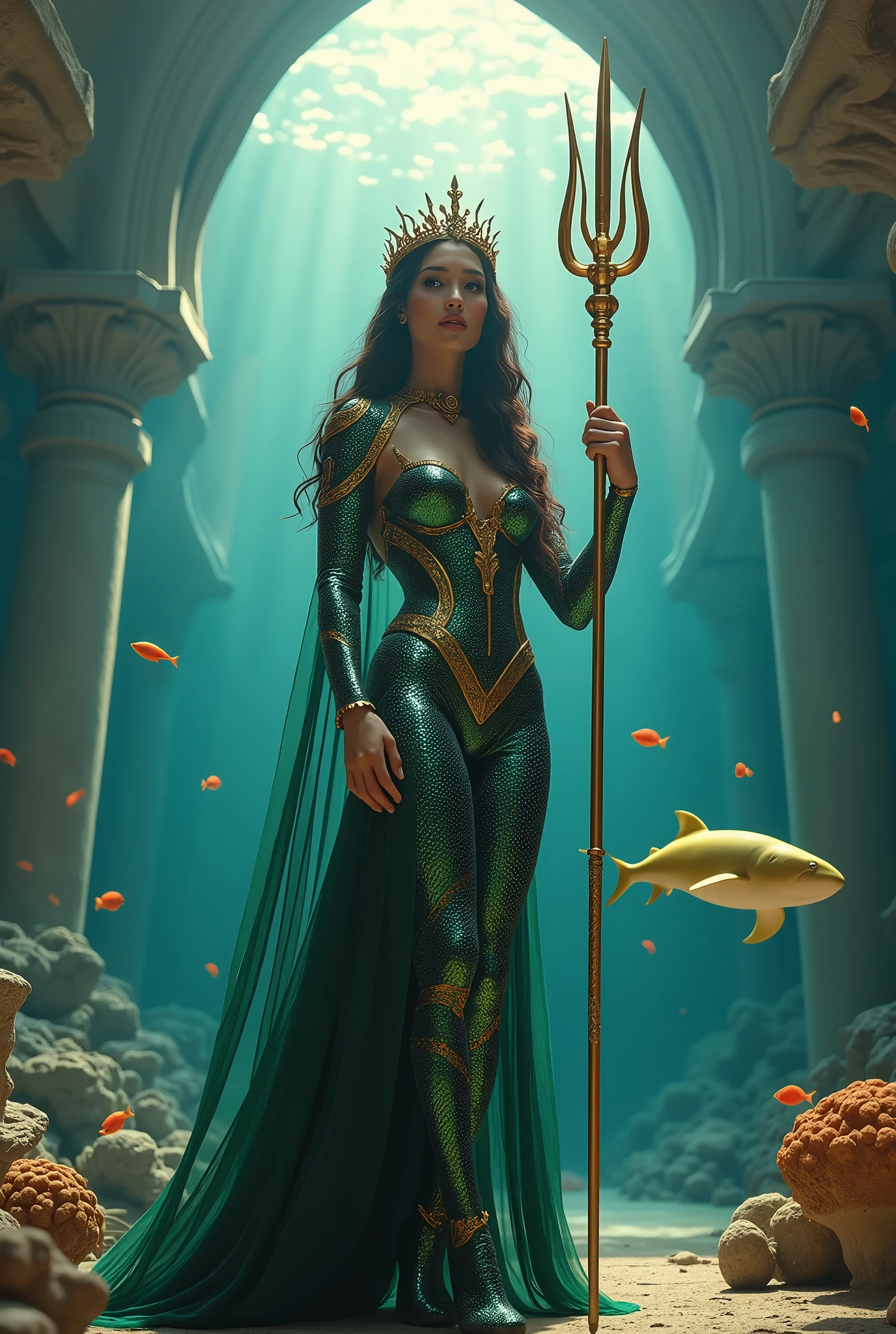 a mermaid princess, ((((full body)))) , underwater, showing perfect human face, beautiful nose, (beautiful eyes), (((8k resolution))) , insanely detailed and intricate, surreal, magic, hypermaximalist, elegant, hyper realistic, super detailed, Natural Lighting, Crepuscular Rays, smooth texture, 16x anisotropic filtering, ultra texture quality, symmetrical, (((quality))) (((micro))) (((detail))), sf, intricate artwork masterpiece, ominous, matte painting movie poster, golden ratio, trending on cgsociety, intricate, epic, trending on artstation, by artgerm, h. r. giger and beksinski, highly detailed, vibrant, production cinematic character render, ultra high quality model