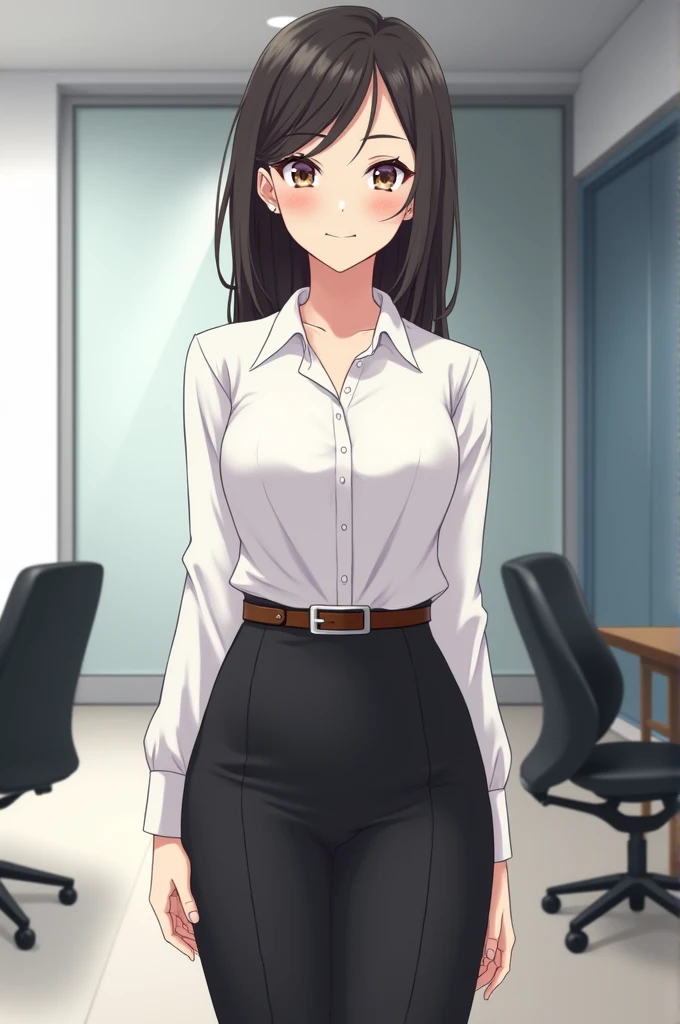 Anime Office lady white shirt and black pencil skirt SeaArt
