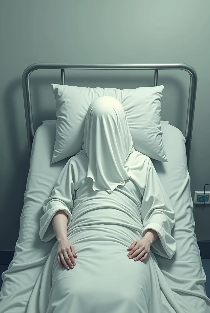 ghost of a faceless man lying on a bed, black and white drawn