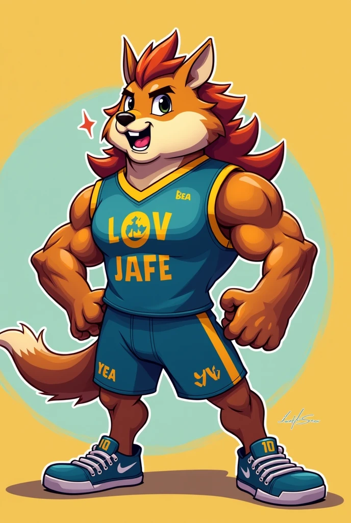 , score_9, score_8_up, score_7_up, an Anthro furry brown wolf male, brown eyes, black nose, brown hair, hair in a top knot, tall and slender, brown wolf ears and tail, shirtless, wearing ufc shorts, ufc gloves, wearing a golden shiny ufc champion belt, in a ufc ring, flexing, grinning