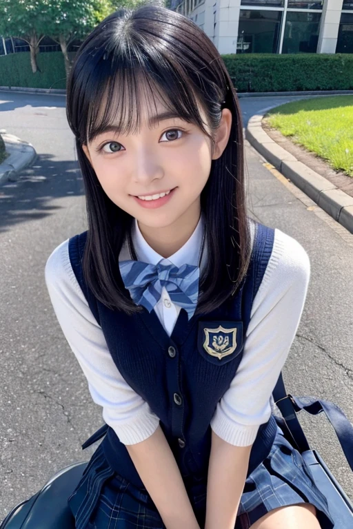 masterpiece, Best Quality, High image quality,High School Girl 10.0,Very detailed,Asian Beauty,(Laugh 1.1),Iris,Natural Beauty,Cinematic,(Volumizing breasts),Showing from the knees 10.0,Supple and soft limbs,Narrow eyes and light eye makeup,Smooth under-eye bags,Very detailedなな目と顔,Glossy Lips,Inner thighs,Sparkling eyes,(Medium Hair:1.2),On the way home from school,(Sitting in the city),(Navy cardigan-style school uniform:1.1),(Navy check skirt:1.1),(Carrying a backpack:1.2),Hair blowing in the wind,(Relaxed pose:1.2),(straddle split:1.3)
