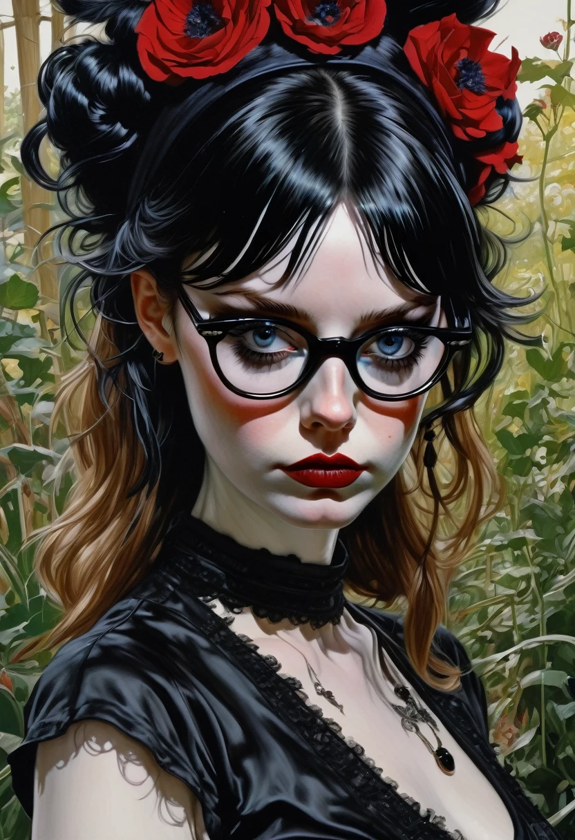 Jamie Hewlett, Lolita Goth, Dangerous, paintbrush, realistic painting, detailed, high detail, 8k