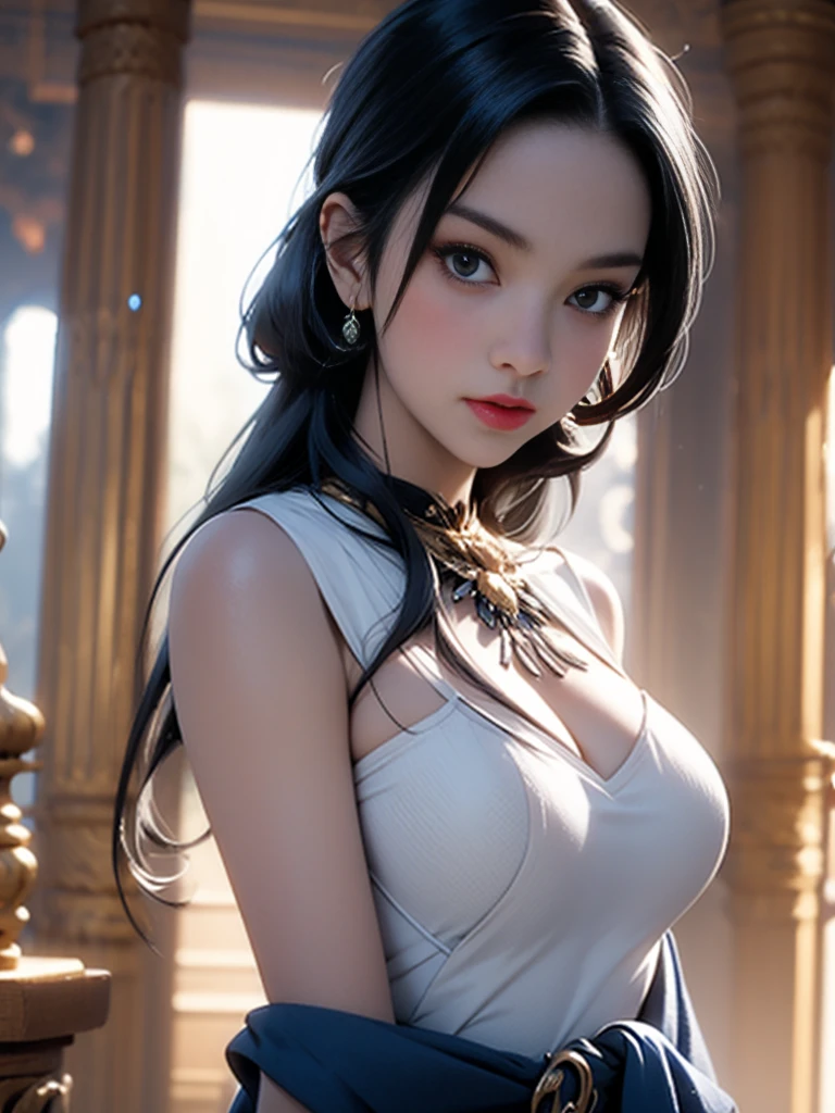 onmyoji woman, 25 years old, a supernatural antihero character in comic books published by DC Comics, , is transformed by the white onmyoji inside the castle, , ((best quality)), ((Selected: 1.4)) super resolution , Cinematic lighting, (New York: 1.3), ultra realistic, . .....RAW, (realism: 1.5), (Realisitc: 1.4), (Absurdity: 1.4), 8k, ultra-detailed, detailed, (One: 1.4), (viewer: 1.3), HD4, cleavage, collar bone,