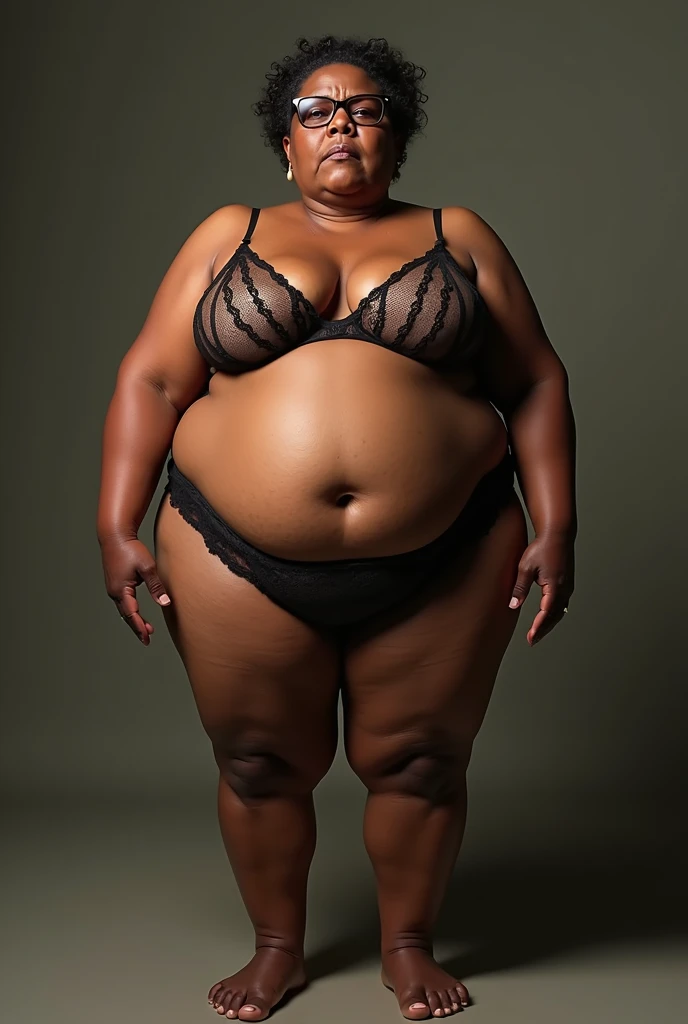 150kg woman is obese and overweight with a lot of belly and butt fat, she has gained weight by eating too much, she is obese with a very large belly, her belly and butt are bulging and covered with a lot of fat and she is sweating a lot, 4K quality