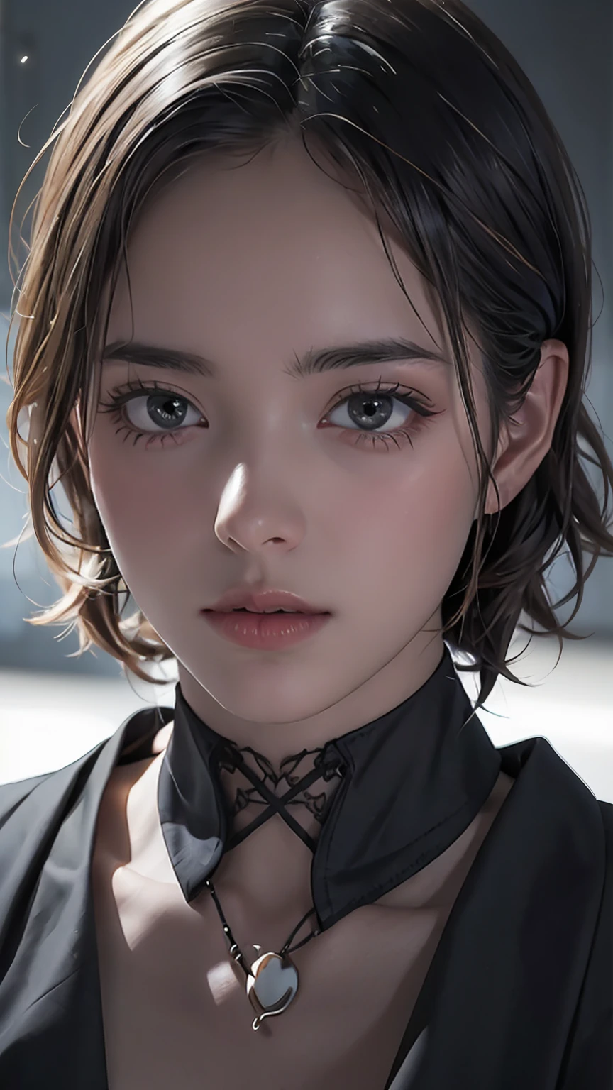 a girl, 1girl, beautiful detailed eyes, beautiful detailed lips, extremely detailed eyes and face, long eyelashes, portrait, cinematic lighting, dark and moody, dramatic lighting, dramatic atmosphere, realistic, photorealistic, photo-realistic:1.37, (best quality,4k,8k,highres,masterpiece:1.2),ultra-detailed, vivid colors, cinematic composition, emotional, pensive expression, melancholic, somber, emotional portrait