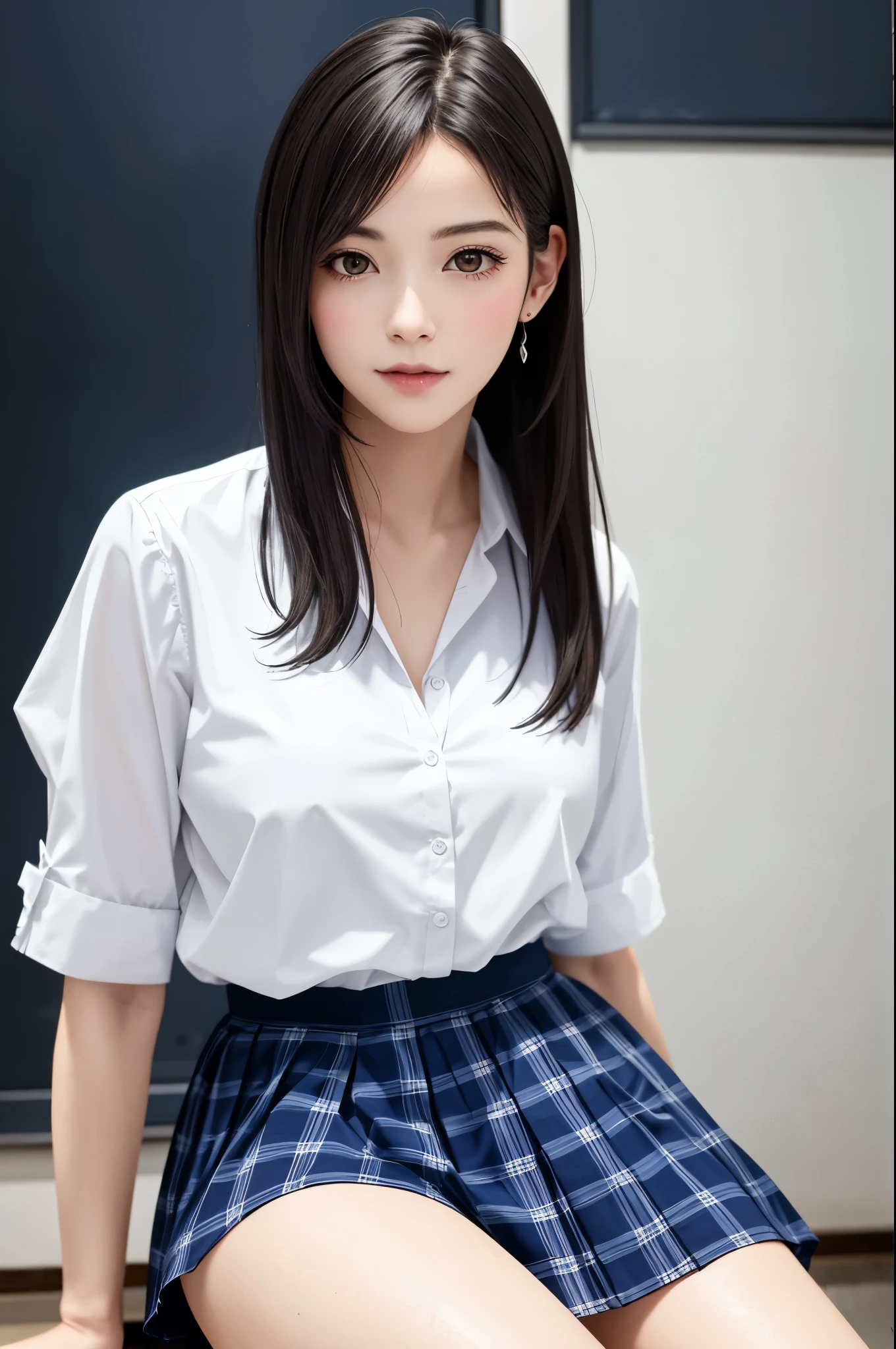 Ultra-realistic 8K CG、perfectionな顔、perfection、clean、masterpiece、Professional artwork、Famous works of art、perfectionな顔、Beautiful Face、美しいeye、((perfectionな女性の体))、solo、 、(blush:0.5)、A captivated look、Very detailed_eye、Thick tight、room、 Beautifully detailed backgrounds、Depth of written boundary、Realistic:1.3、 (Ambient Light:1.3)、(Structure of the film:1.3)、(neon:0.1)、(Hmph:0.1)、Accent lighting、Big breasts and small waist、Long Shot、pantyhose、Interstrand、shirt、Esbian all over、Sit on、 One Girl、破れたpantyhose、Torn legwear、Browsing Caution