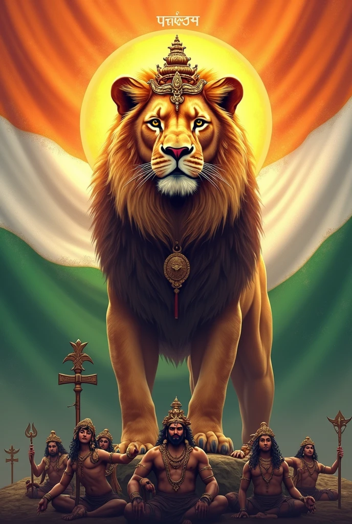 Lion with Indian flag salute bodybuilder
