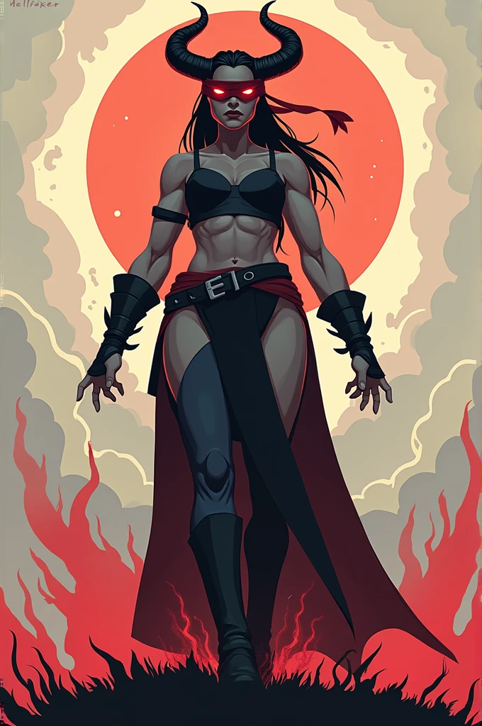 Red skin succubus tiefling, medium breasts, black horns, wings, huge tail, black leather, crop top, long flowing pelvic curtain, tall, toned, graceful, thin, long black ponytail. Action scene, whip. Dark scene, explosions, night sky.