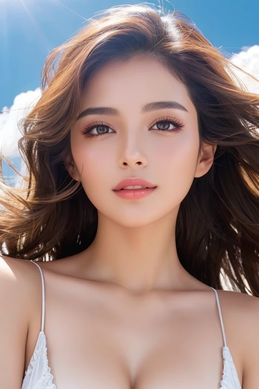 masutepiece, Best Quality, Illustration, Ultra-detailed, finely detail, hight resolution, 8K Wallpaper, Perfect dynamic composition, Beautiful detailed eyes, Wear a dress, Natural Color Lip,Beach, Random and cute poses, Kissing face,Close your eyes,Face Kiss Viewer,Perfect and beautiful face,Cute,Sexy face,Sunset,A face that felt ecstasy,Feminine face,Expression of excitement climax having sex