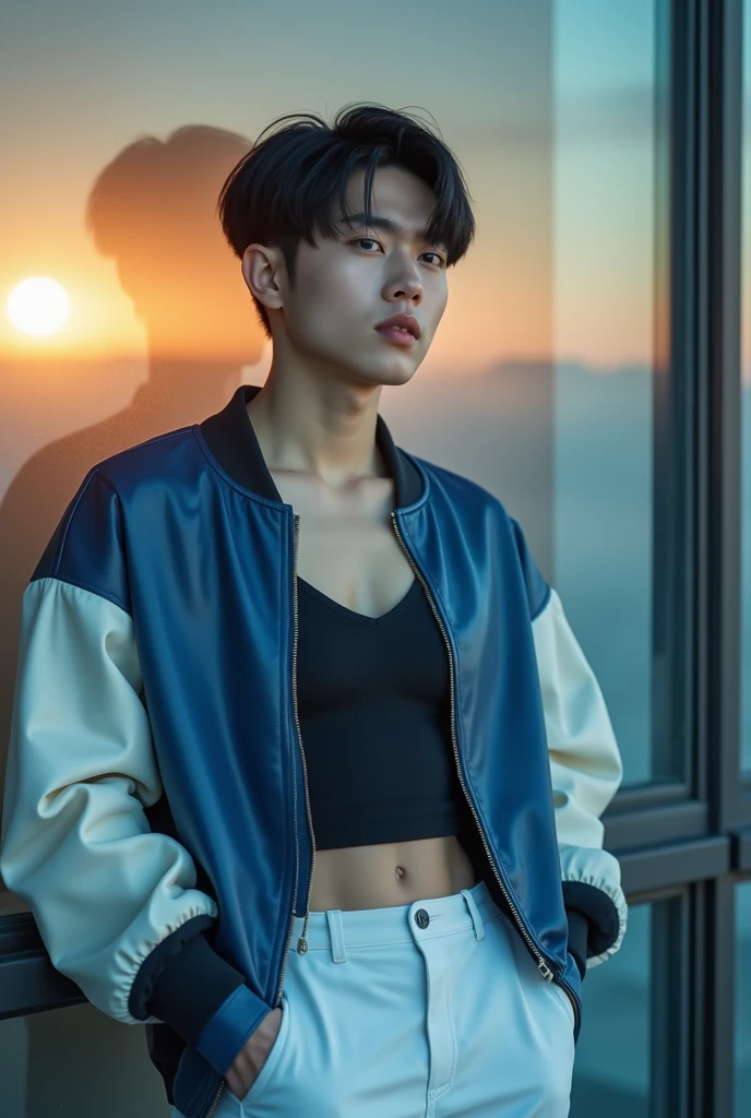 There's a man sitting in a suitcase with a plant in his hand, Hyung Tae, Cai Xukun, TaeJune Kim, para gq, Photo Session, foto de perfil, neymar jr, Liam Brazier e Nielly, neymar, Maxim Sukharev, oficial, editing, No estilo Jordan Grimmer, Hyung Tae Kim, bra and shorts streetwear
