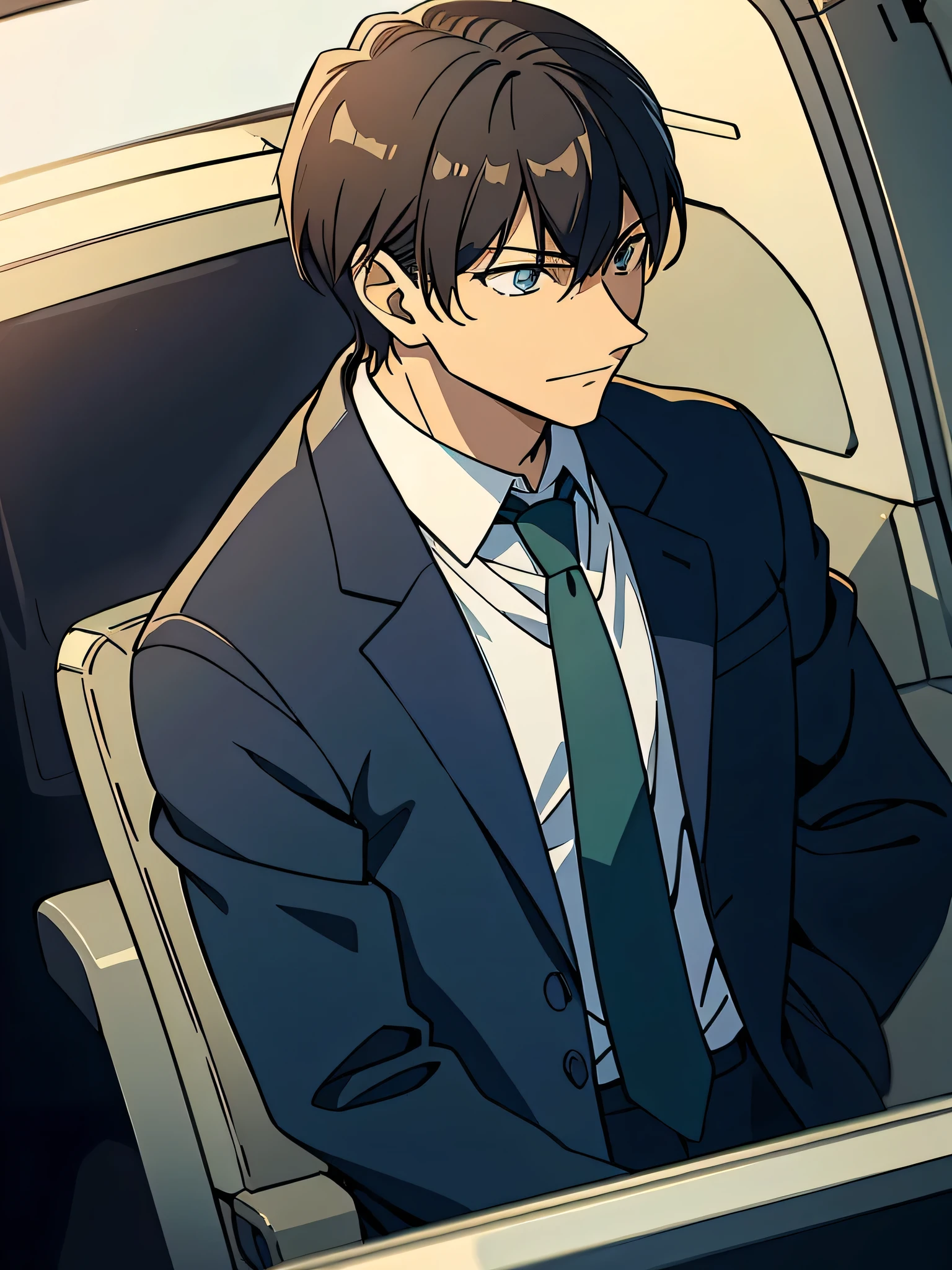 Yagami light, solo, dark blue suit, green necktie, dark blue slack,