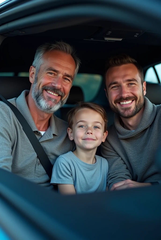 there is a man and a child in the back of a car, with a kid, selfie, foto, romero ressendi, jose miguel roman frances, in sao paulo, david rios ferreira, help me, very very happy!, carmelo blandino, caio santos, zigor samaniego, he is about 60 years old