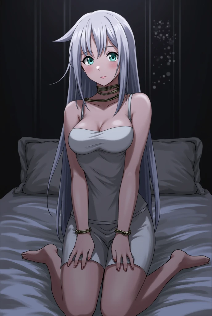 prison, concrete wall, concrete floor, femdom, dominatrix, looking at viewer, ((((completely naked)))), ((evil grin)), ((pov across bed)), 独奏,


One person,  Long Hair, Purple eyes,  chest, Ahoge,   very Long Hair,   large breasts, ribbon,  hair ribbon, ponytail,  bangs, 
