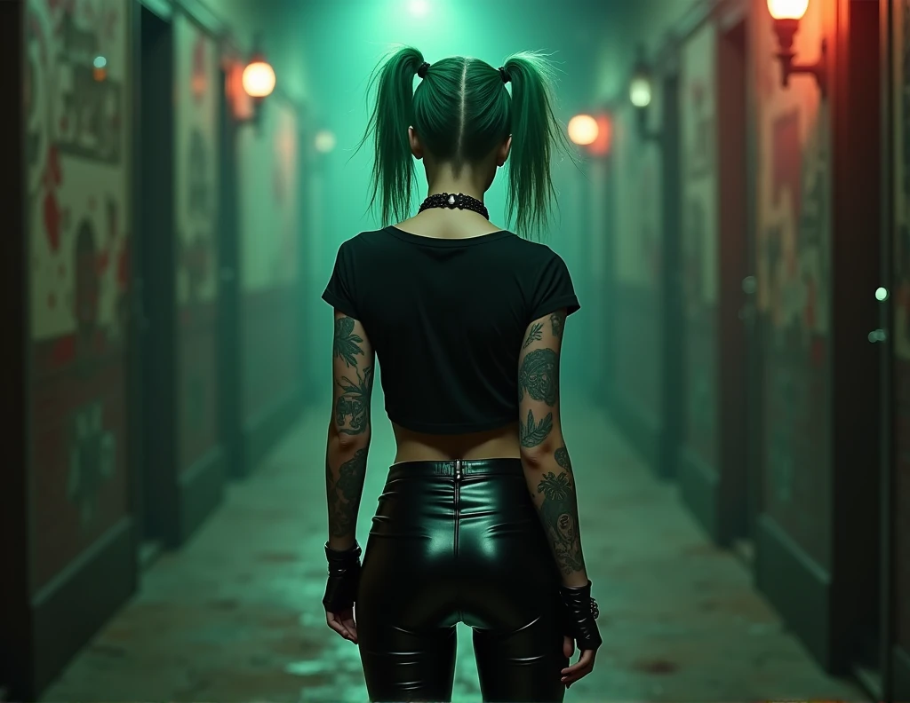Jinx arcane, Mesh leggings, short in mesh t-shirt, without bra, back view