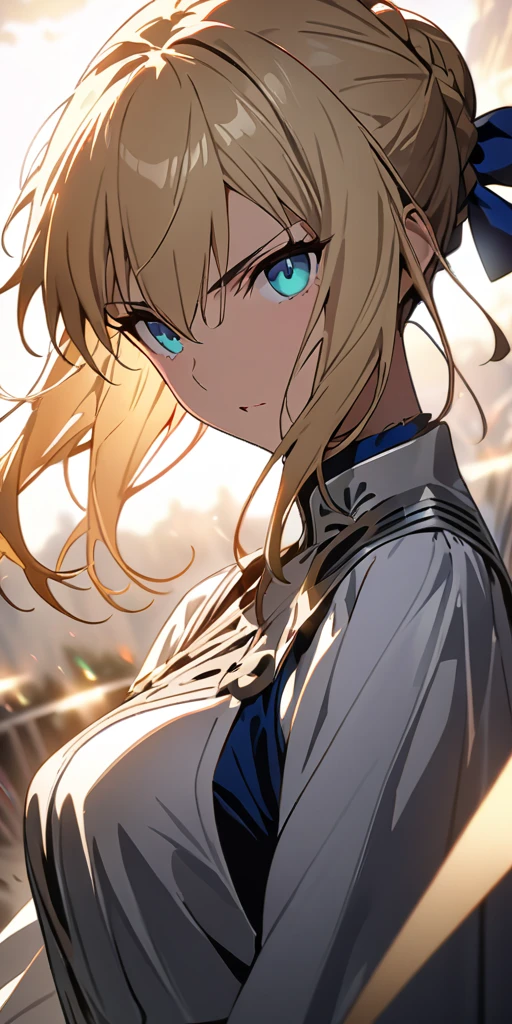 (masterpiece:1.2), (highest quality:1.2), Perfect Eyes, Perfect Face, Perfect lighting,1girl，to know, holding sword artoria pendragon \(fate\), fate \(series\) perspective beautiful, aesthetic, detailed, beautiful color amazing quality, best quality, high quality,Arena