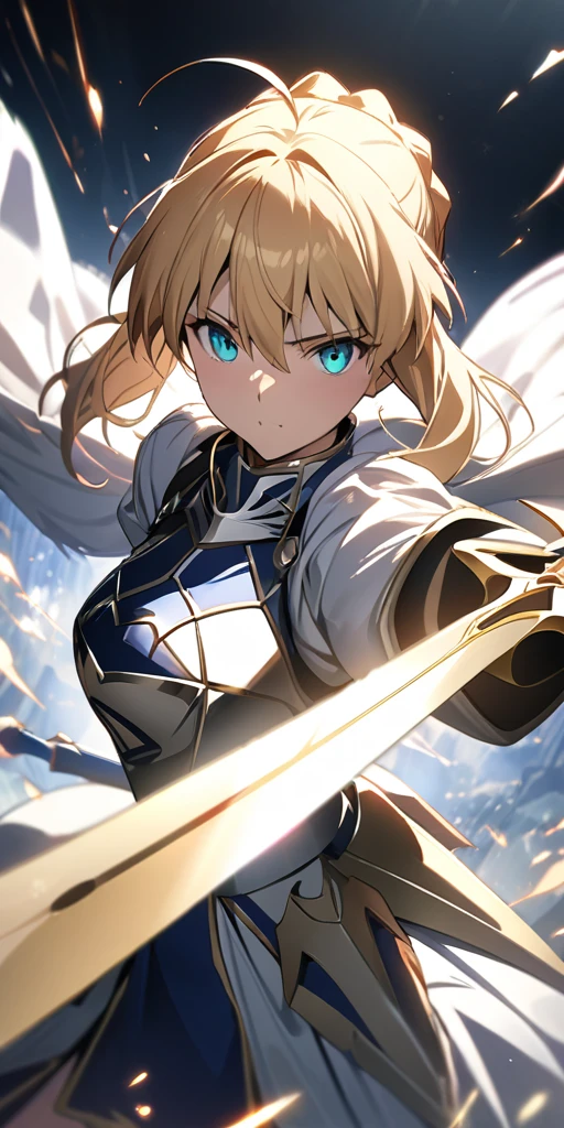 (masterpiece:1.2), (highest quality:1.2), Perfect Eyes, Perfect Face, Perfect lighting,1girl，to know, holding sword artoria pendragon \(fate\), fate \(series\) perspective beautiful, aesthetic, detailed, beautiful color amazing quality, best quality, high quality,Arena