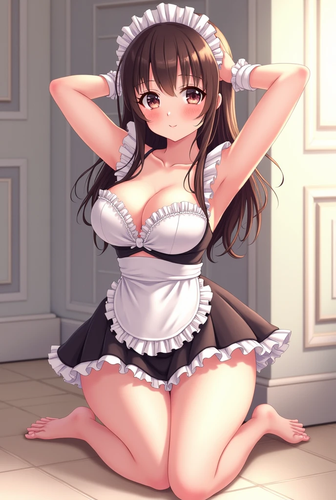 (NSFW:1.3), Uncensored, (High resolution:1.1), (absurderes:1.1), Best Quality, Ultra high definition, The highest resolution, Very detailed, Anime, 1girl in, anmi, Cute Girl, micro dress, maid, pantyshot, Sitting, Spread legs, (SEX:1.3)