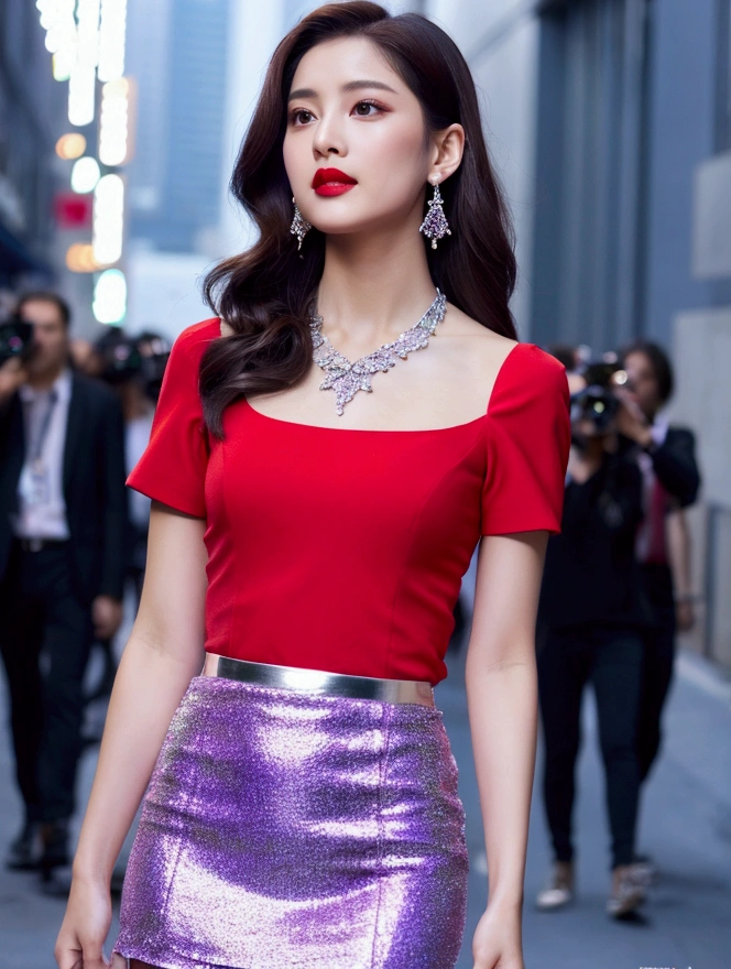 Arapé woman in colorful dress standing on a crowded street, Fan Bingbing, Li Bing Bing, resin drainage, beautiful korean girl, Korean female actresses, zenith castle, Wearing a fancy dress, chinese princess, chinese dress, Jaeyeon Nam, Wearing an evening gown, Hwang Se-on, Axiom Li, Gorgeous young Korean woman, wearing a wonderful dress