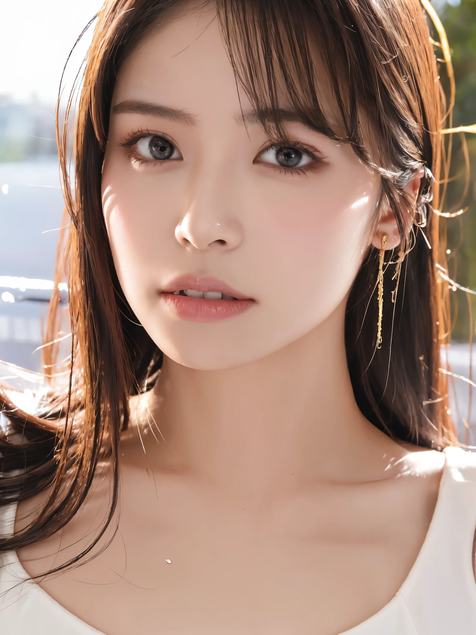 (best quality:1.2, highres), bokeh background, full-body shot, 1 , brown hair, (nude), wide-open eyes, blushing face, extremely detailed face and skin texture, healthy complexion, (beach), 4k resolution