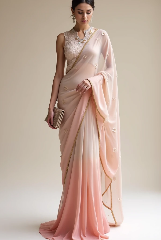 So i want a saree with intricate embroidery of pearls, sequin crystal and beads... So the colour should be pink inspired from kiara advani and anushka sharma's wedding look