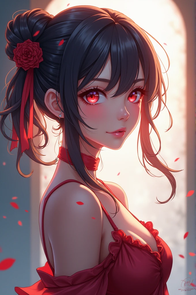 2D, masterpiece, Highest quality, anime, Highly detailed eyes, Highly detailed face, Highly detailed background, Perfect lighting, Cowboy Shot, The legs are detached from the frame, One person, alone, Are standing, Hu Tao \(Genshin Impact\), Symbol-shaped pupil, Flower-like pupils, Have, Red flower, Red eyes, cherry blossoms ,Cool effects、inflammation、Red color butterfly々are flying around