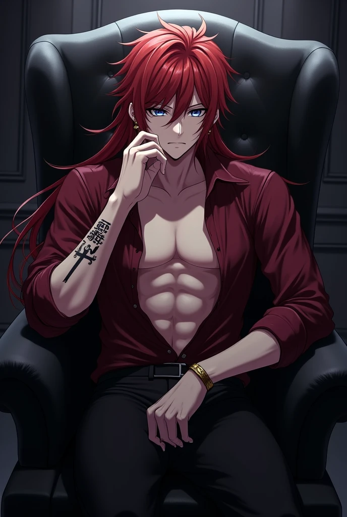 masterpiece, best quality, photorealistic, 1boy, solo, male focus, looking at viewer, , depth of field, <lora:guy_crimson:0.68>, guy_crimson, red eyes, red hair, long hair, irish costume, soft science fiction, High definition