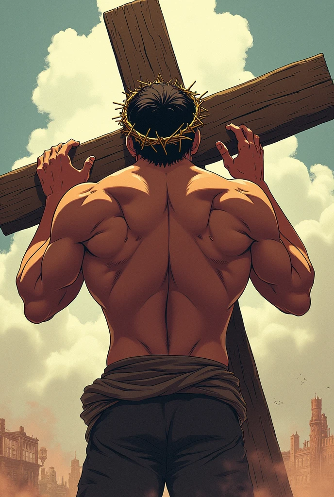 Muscle naked tied up anime man