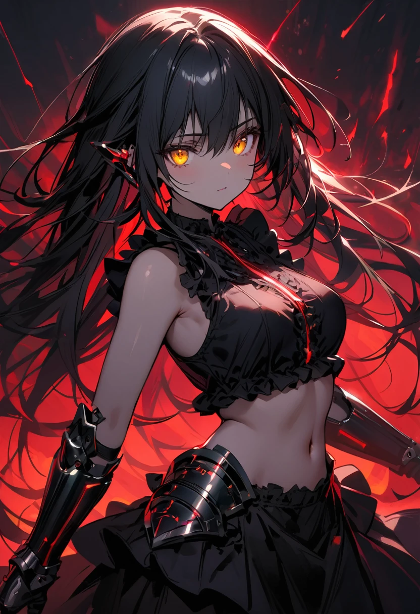 Highest quality、Highest quality、Masterpiece、girl((Age 25、as soon as、Highest Bust、Medium Bust、Wide open chest、Red glowing eyes、Black Ear、Red Mesh、Disheveled Hair、Loincloth、thin、The best valley、Open chest、Luminous Wristbands、hair ornaments、Full body view、Tank top、Black ninja costume、scar、Full body scar、Fighting Pose,Japanese sword、A little muscular、Blue aura、Watery eye、Tears))、high quality、Beautiful Art、background((night、Ninja World,volcano))、flight、Flying Debris、Depth of text、movie、Visual Arts、Perfect Art、8K、Genuine、