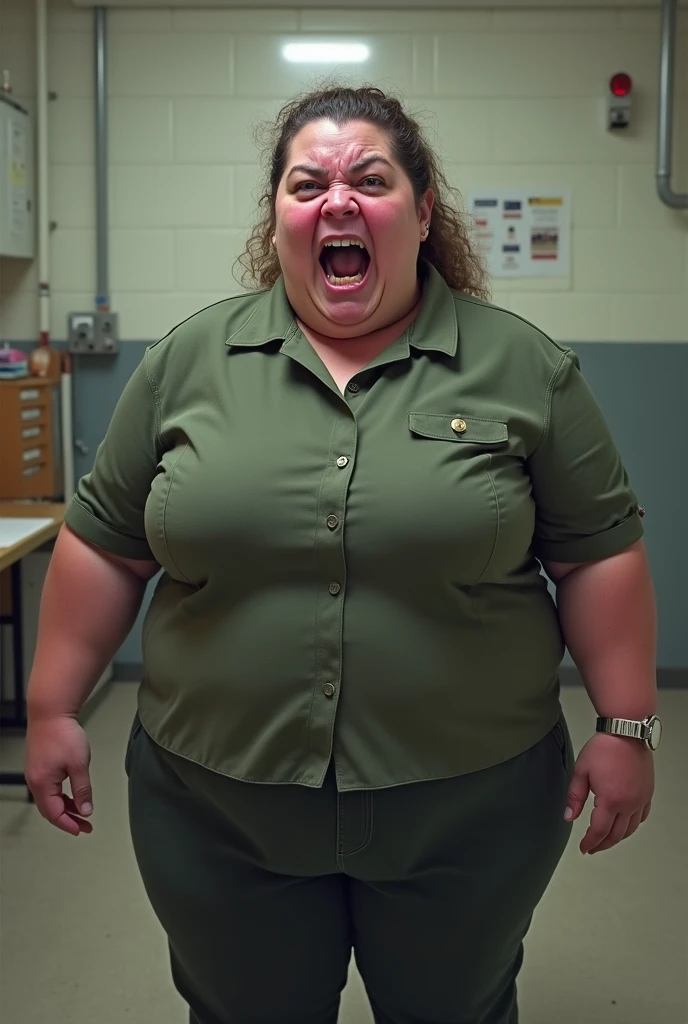 blond hair woman in orange dress and very angry, being escorted by police officers in hallway, wearing orange prison jumpsuit, dressed in orange inmate attire, wearing prison jumpsuit, prison jumpsuit, fat woman, real life big blonde mom, fat woman, surrounded by police officers, arrested, menacing!!!, the woman is behind bars, evil woman, miranda meeks, internet meme, with prison clothing, orange body, photo illustration, chunky!!!, ugly woman, realistic image, 16k resolution, very detailed, super realistic, two police men form left to right holding the arms of the woman