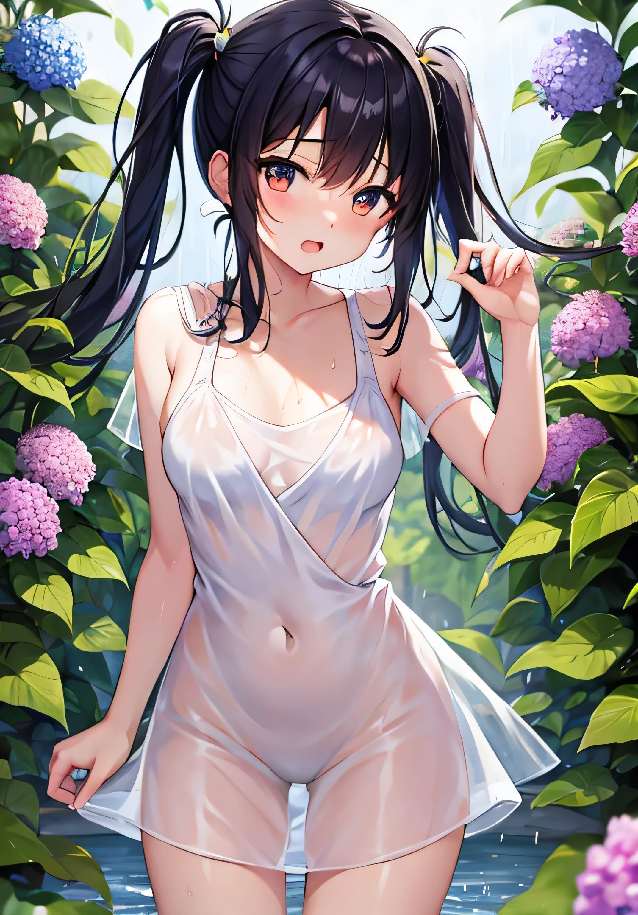 best quality,masterpiece,1girl,solo,(((NSFW))),(((9years old))),japanese girl,an extremely cute and beautiful girl,highly detailed beautiful face and eyes,petit,cute face,lovely face,baby face,shy smile,show teeth,black hair,medium long hair,Hairless pussy,flat chest,skinny,slender,(((wearing a wet transparent white mini ta dress))),(((sitting in a flower garden))),she is looking at the viewer,hands lift up dress,(upskirt above the waist:1.1),(no panties:1.1),(legs spread wide:1.1),(no bra:1.1)