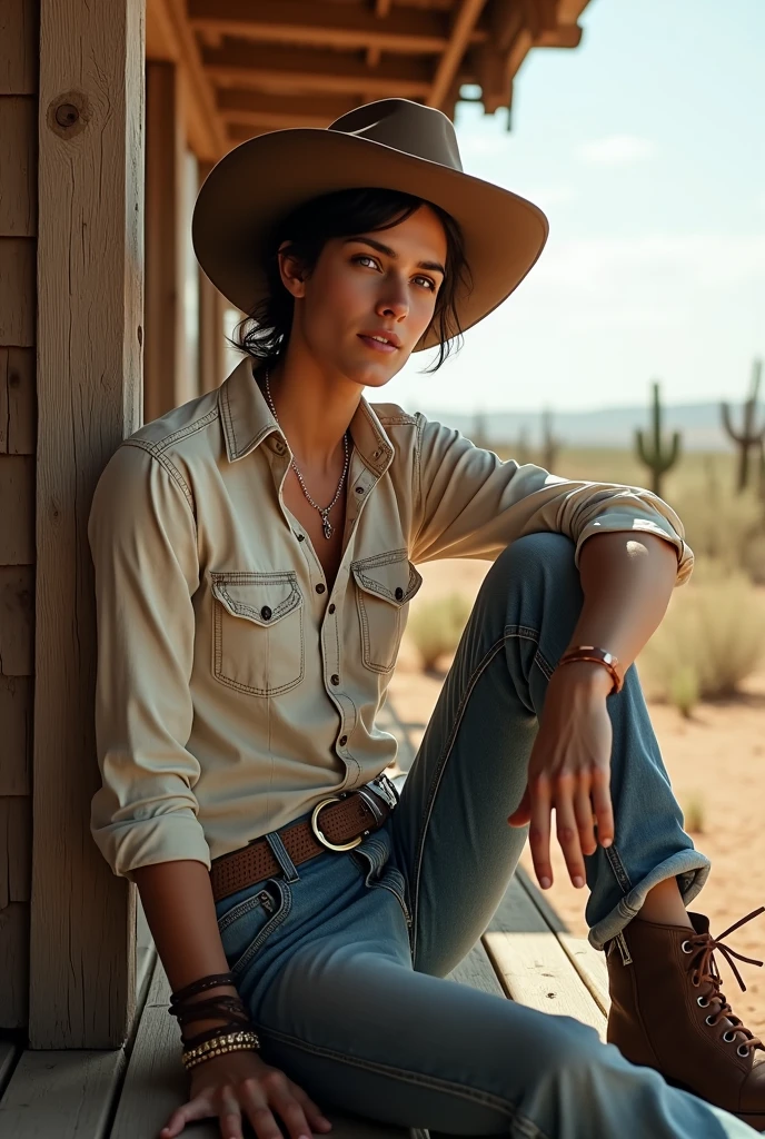 Foto hiperrealista en primer plano de Willa Fitzgerald having sex with a man, masterpiece, best quality, (photorealistic:1.4), (cowboy outfit, jacket over long shirt, dirty pants, cowboy hat) . Western theme, dusty atmosphere, wooden buildings, a setting sun casting long shadows, aged and worn costumes, , skinny, bend over, eyes closed, mouth open, (( she is on her knees doing a blowjob to a cowboy)) (( both hands grabbing the penis)) ((the photo is from his side)) , straight brown hair, detailed face, smile, photo taken from a distance, age 35 tears old