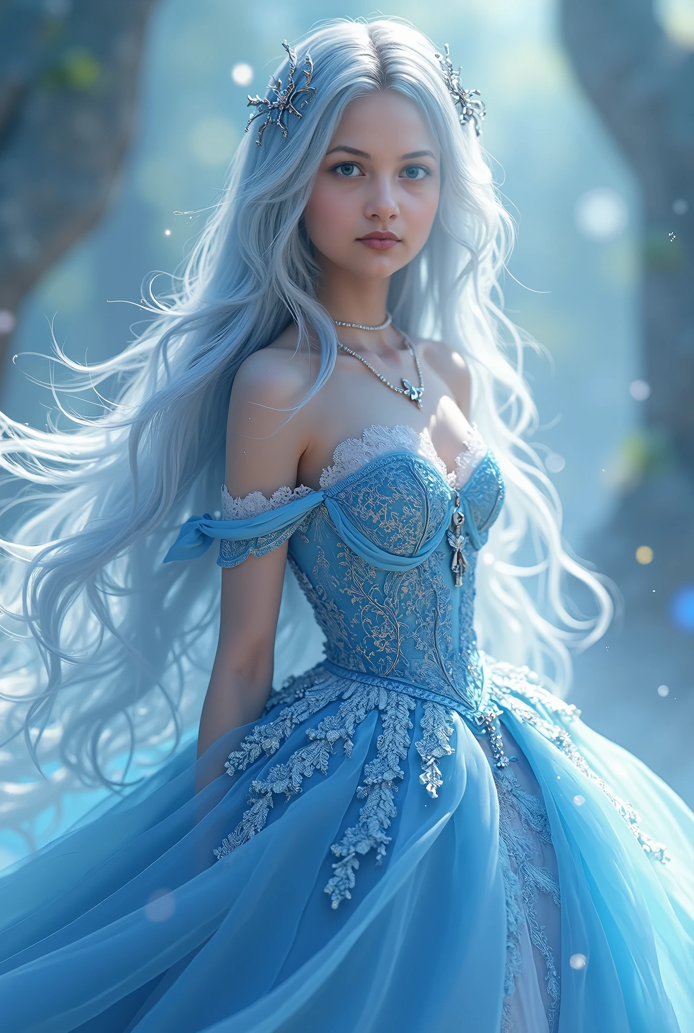 Arafed woman in a blue dress with a tiable and a tiable - SeaArt AI
