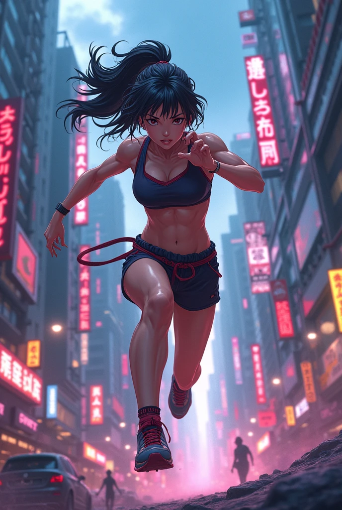 ((คุณภาพดีที่สุด)), ((ผลงานชิ้นเอก)), (รายละเอียด), ใบหน้าที่สมบูรณ์แบบ, Beautiful women, running, raining, wet soak, tiny white bra, almost loose bra, no pant, naked, fullbody, cyberpunk city, night time, dark traffic road, show private part, show hairy pussy, holding a cyberpunk axe in left hand, ready to fight, dark dramatic light, feeling dangerous, low angle medium shot