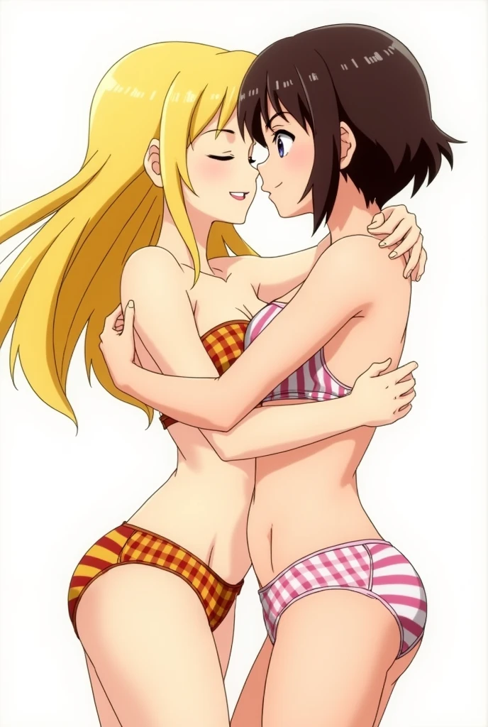 ((Two sexy girls ,gyaru))Browsing Caution,glamorous,  Sensual, prison ,Embarrassing, Blushed, Flushing,((striped one piece swimsuit))