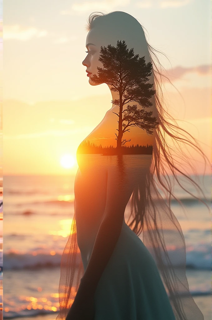 masutepiece, Best Quality, 超A high resolution, Beautiful, visually stunning, Elegant, incredible details, w0rld, 1girl in, (Black background:1.2), Simple background, Dynamic Pose, Sunset, forest, Trees, Scenery,