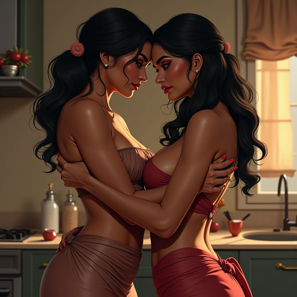 Muscular Handsome European ( tall&==((short-haired))) shirtless barbarian man with beard absolutely surrounded and being hugged and touched by (((three))) sexy women harem girlfriends bitches feeling his muscles and groin, women: long Flowing voluminous hair And curvy bodies with wide hips and nice asses, women wearing robes with shoulders draped on shoulders , nobody looks identical, each person has a unique hair color and race and skin color, three of the hottest women to ever live loving this man, the three women share him as a boyfriend and enjoy helping him feel pleasure together, there are so many gorgeous women are here around this one man, they are desperately close to each other, expressions of ecstasy and joy and love on their faces, wrestling , hugging, tackling, massaging, grinding, Flirtatious, lounging in the fancy bedroom of a fantasy castle with windows, night and snowy winter outside, romantic candlelight that glows, worshipping him, sexual, kissing, sexualized positions, glowing glistening wet skin, tattoos, , jewelry, faces of laughter and happiness and pleasure and joy, pressing themselves together, romance novel cover poses, women competing for attention , if one woman is to his right then one women must be to his left and one woman behind him, full body shot, (((ONLY ONE MAN))), orgy, if one woman has dark hair then the second one must have red hair and the third have blonde hair. If one has light skin then the next women must e dark skin.  If one is European than the other must be Asian and the third one is Nordic and the fourth is African, everybody looks into another person's eyes, some women face Forward while other's face sideways and others face behind but all of them are facing the man, faces of satisfaction, cinematic 4k RAW photograph with bokeh and raytracing and depth of girls and subsurface scattering and gorgeous lighting and colors, masterpiece worthy of a museum